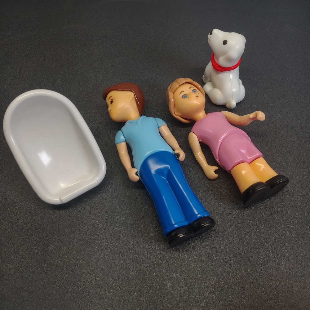Little Tykes 4 Piece Family Doll Set - dad, girl, dog and car seat